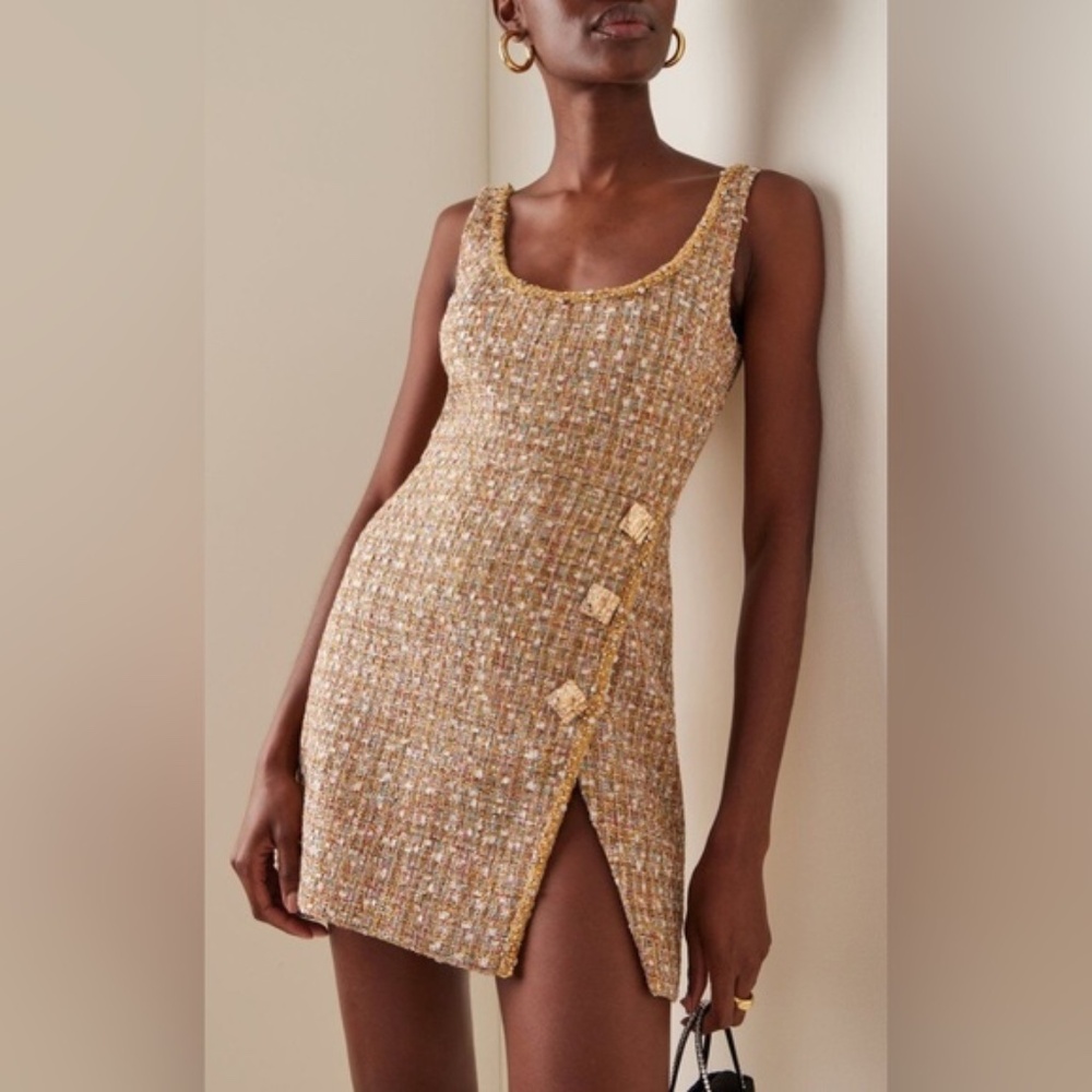 NWT Self Portrait gold boucle tinsel dress